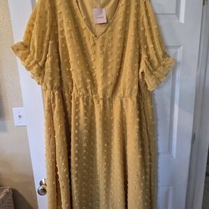 Yellow Textured Midi Dress